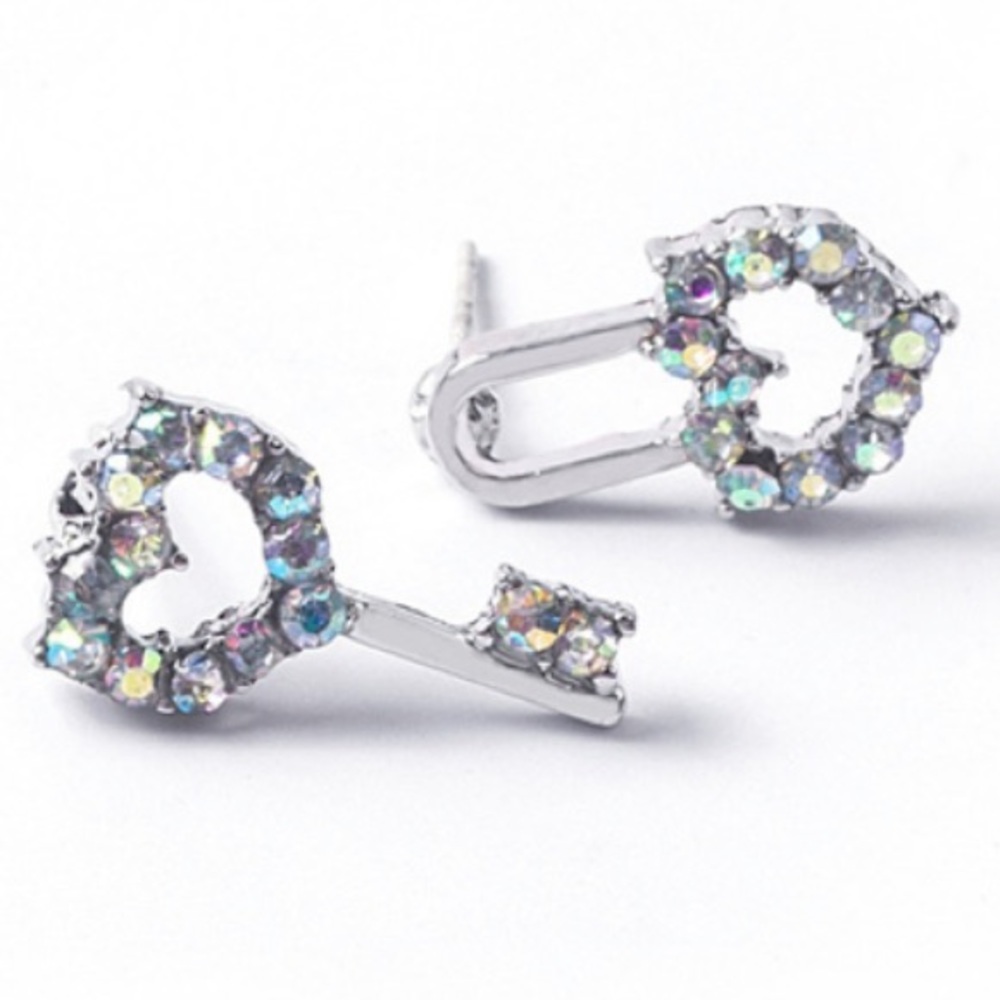 Heart Lock & Key Mismatched Iridescent Earrings NEW